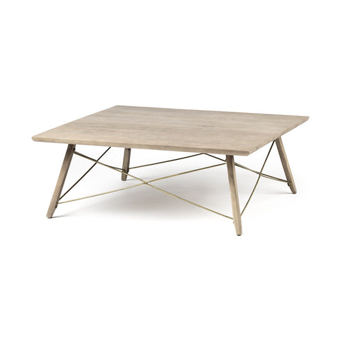 Square Solid Wood Top &amp;amp; Legs Coffee Table Wmetal Bracing