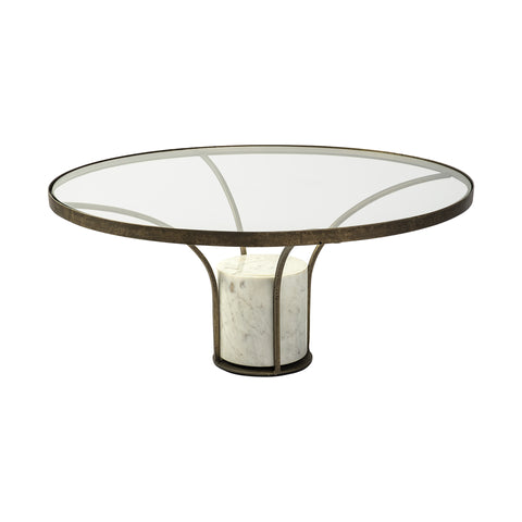 36" Round Glass Top Metal And Marble Pedestal Coffee Table