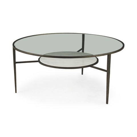 Iron Glass And Marble Round Coffee Table