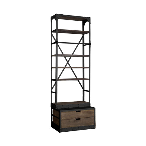 Black Metal Shelving Unit With Dark Brown Storage