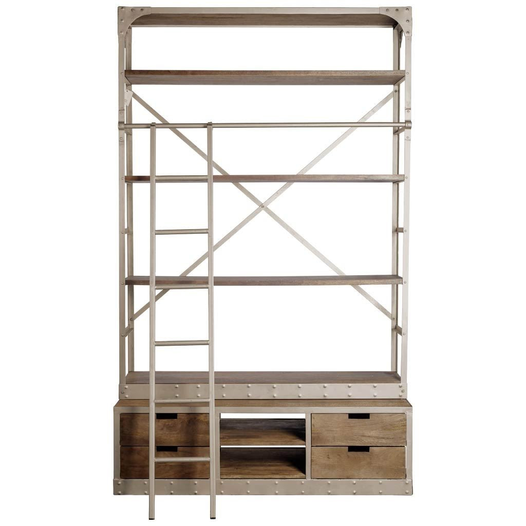 Gray Metal Shelving Unit With Light Brown Storage