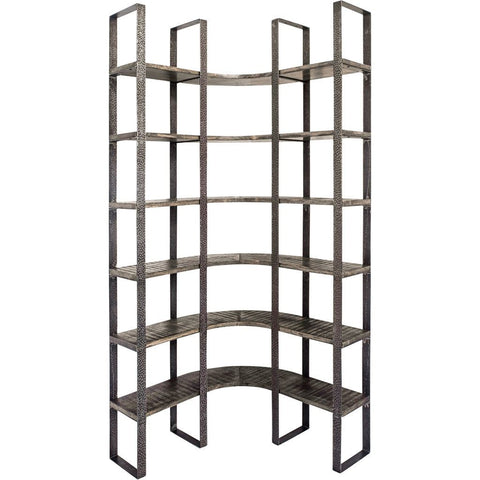 Black Iron Framed Curved Wooden Shelving Unit