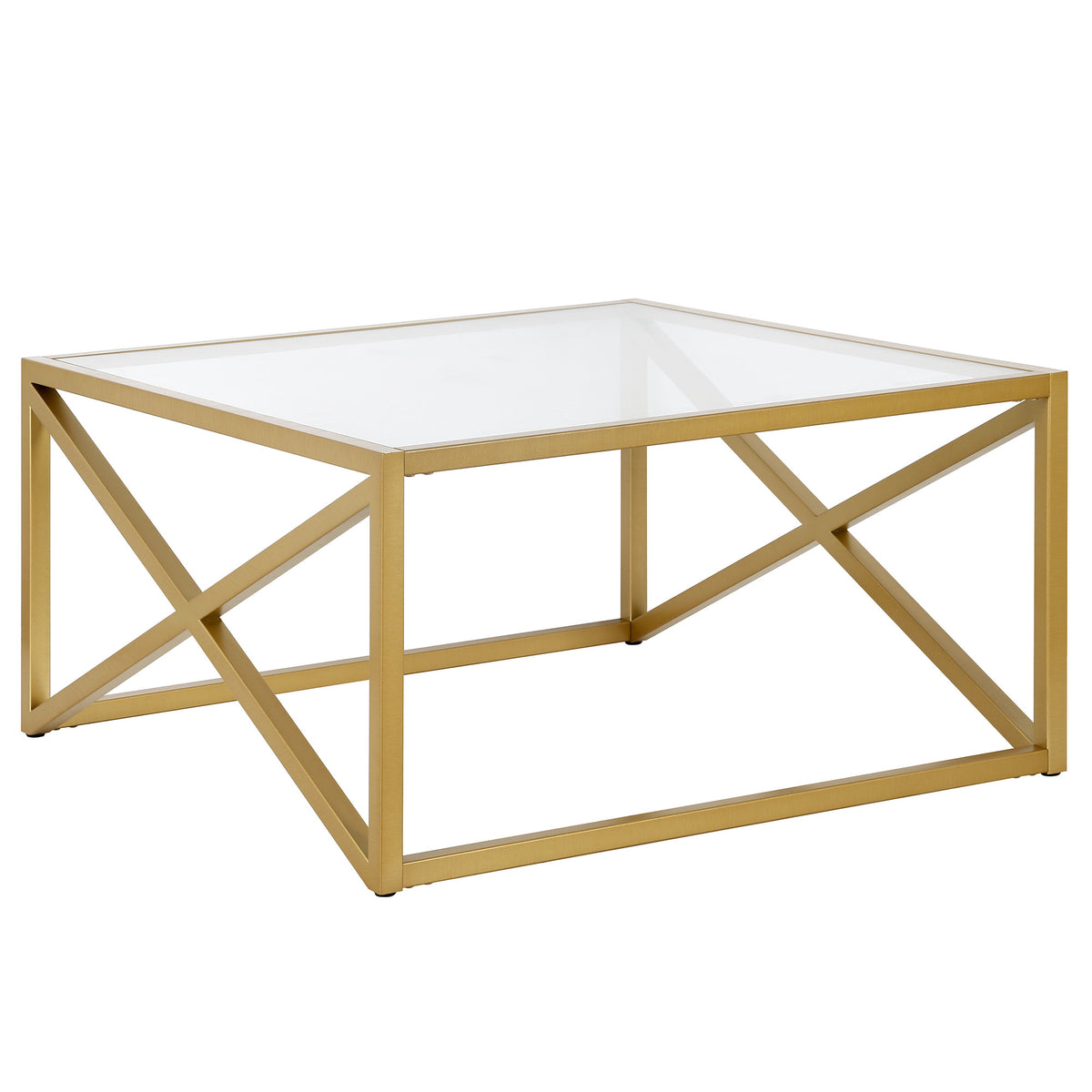 32" Gold Glass Square Coffee Table