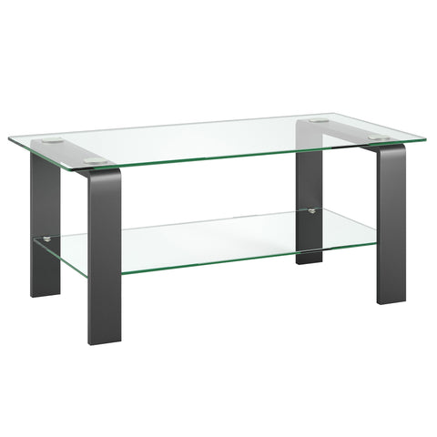 40" Gray Glass Rectangular Coffee Table With Shelf