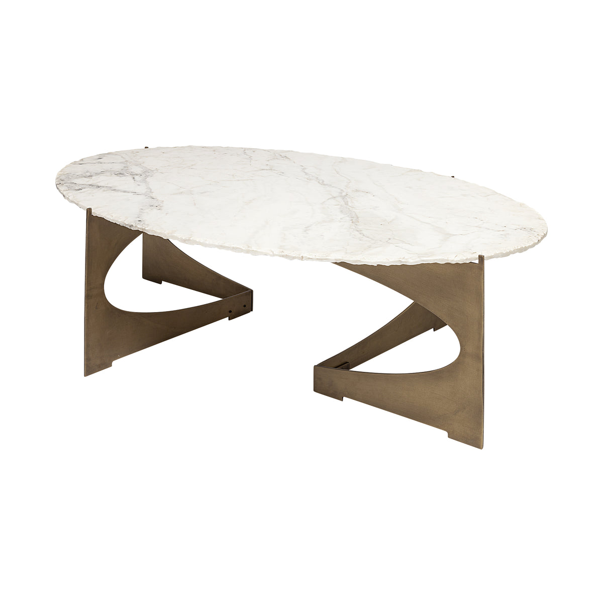 Oval Marble Top And Gold Metal Base Coffee Table