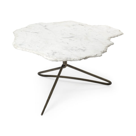 Irregular White Marble Top And Gold Metal Base Coffee Table