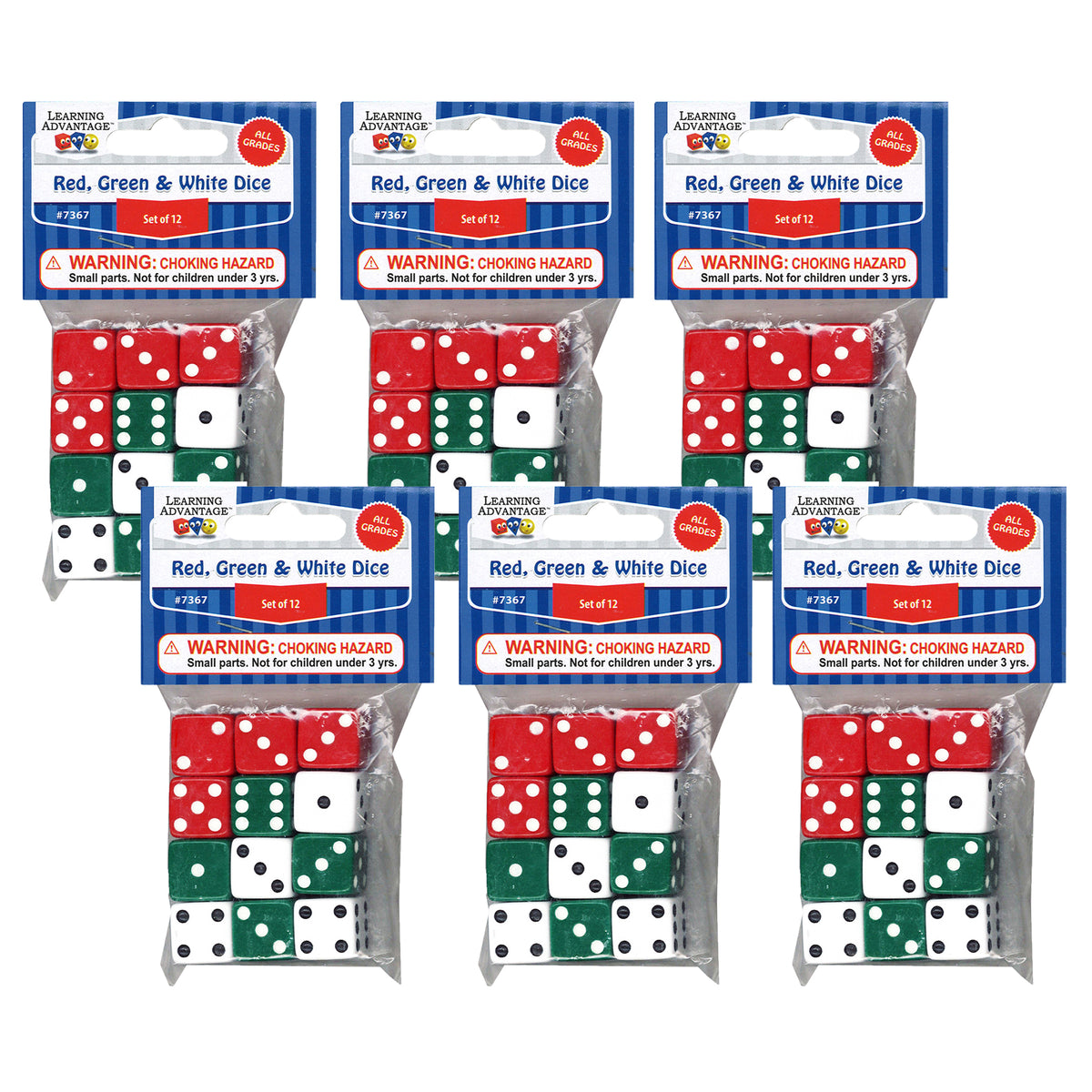 Dot Dice - Red/Green/White - 12 Per Pack - 6 Packs