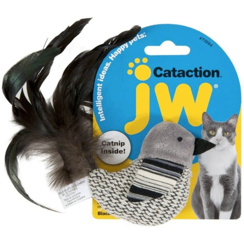 Jw Pet Cataction Catnip Black And White Bird Cat Toy With Feather Tail  - 1 Count