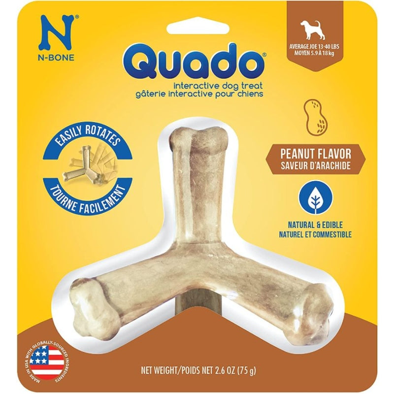 N-bone Quado Interactive Dog Treat - Peanut Flavor - Average Joe - 1 Pack - Dogs 13-40 Lbs - (4.5" Diameter)