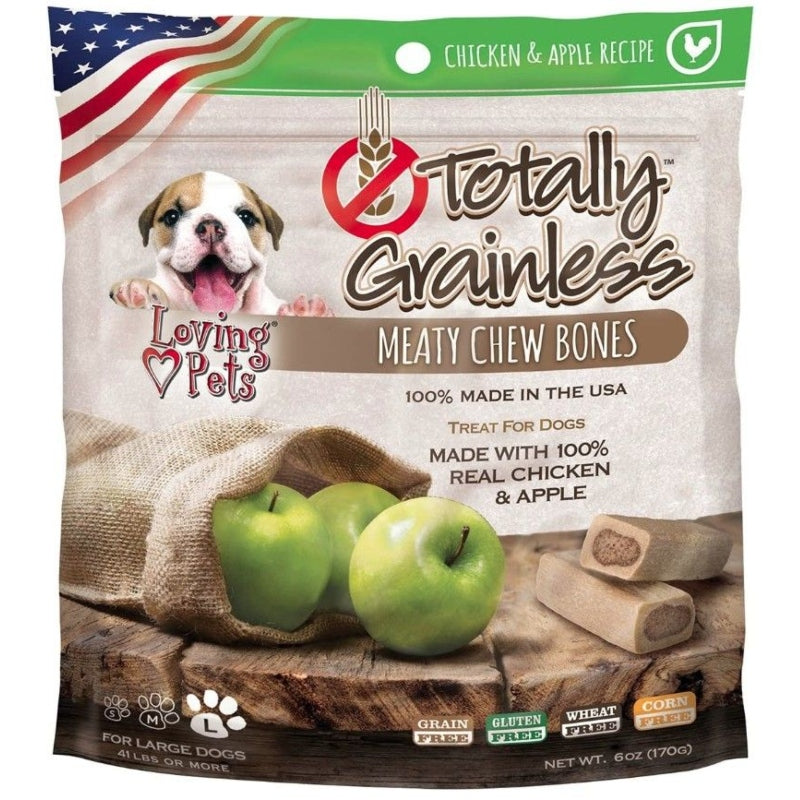 Loving Pets Totally Grainless Meaty Chew Bones - Chicken & Apple - Large Dogs - 6 Oz - (dogs 41+ Lbs)