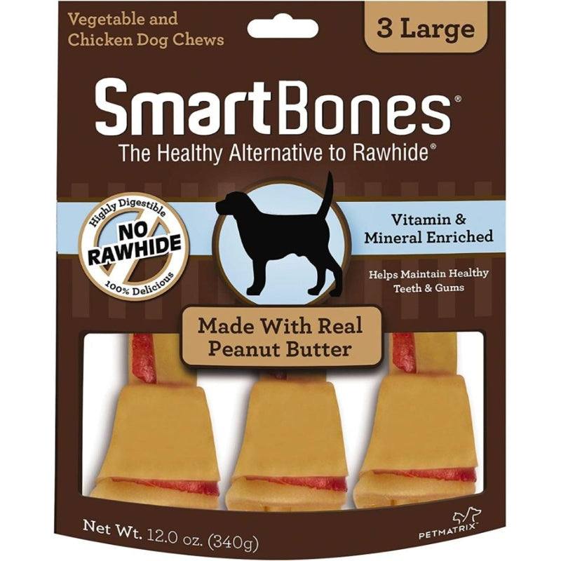 Smartbones Peanut Butter Dog Chews - Large - 6.5" Long - Dogs Over 40 Lbs (3 Pack)