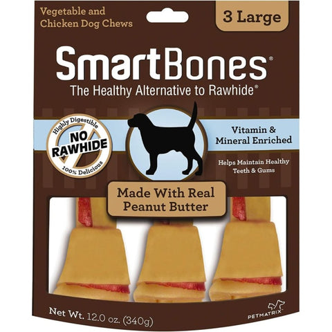 Smartbones Peanut Butter Dog Chews - Large - 6.5" Long - Dogs Over 40 Lbs (3 Pack)