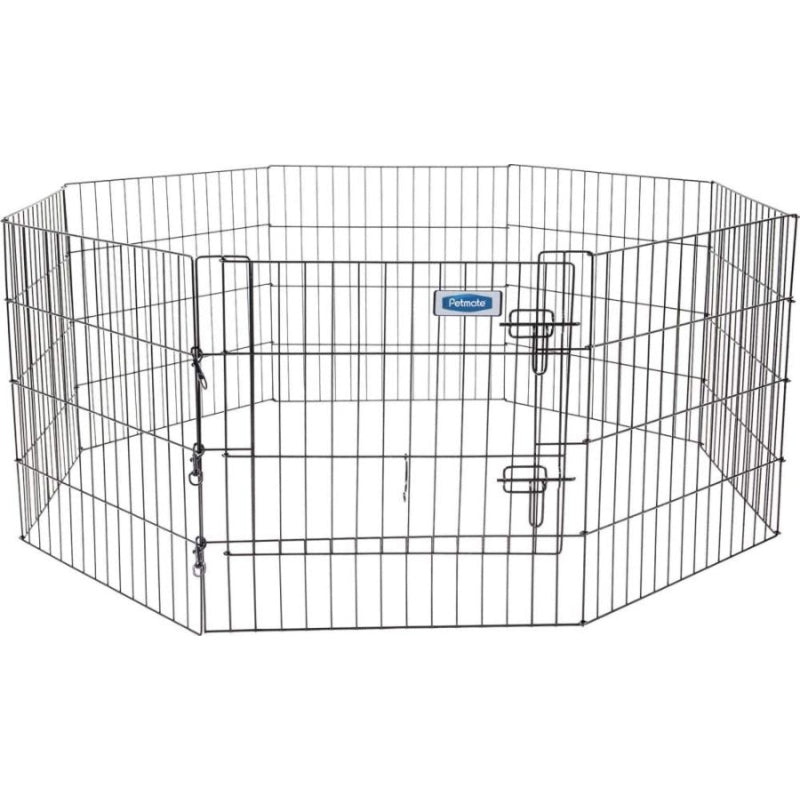 Petmate Exercise Pen Single Door With Snap Hook Design And Ground Stakes For Dogs Black - 24" Tall - 1 Count