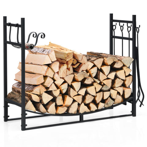 36 Inch Fireplace Log Holder with Kindling Holders and Shovel