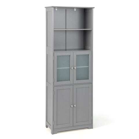 6-Tier Freestanding Bathroom Cabinet with 2 Open Compartments and Adjustable Shelves-Gray