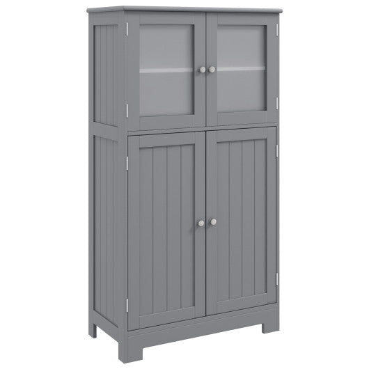 Bathroom Floor Storage Locker Kitchen Cabinet with Doors and Adjustable Shelf-Gray