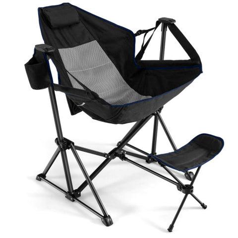 Hammock Camping Chair with Retractable Footrest and Carrying Bag-Black