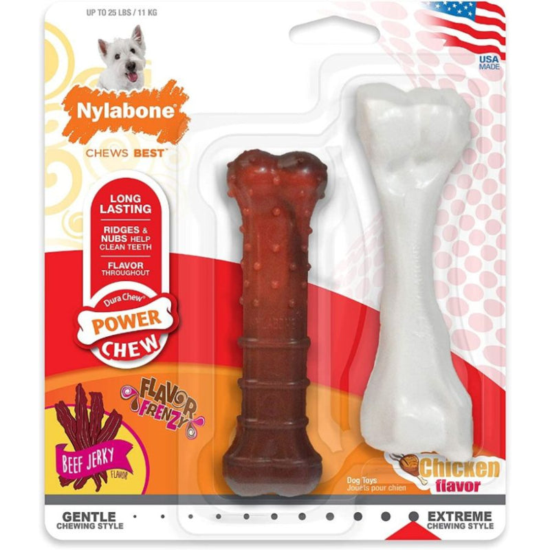 Nylabone Power Chew Durable Dog Chew Toys Twin Pack Chicken And Jerky Flavor - 2 Count