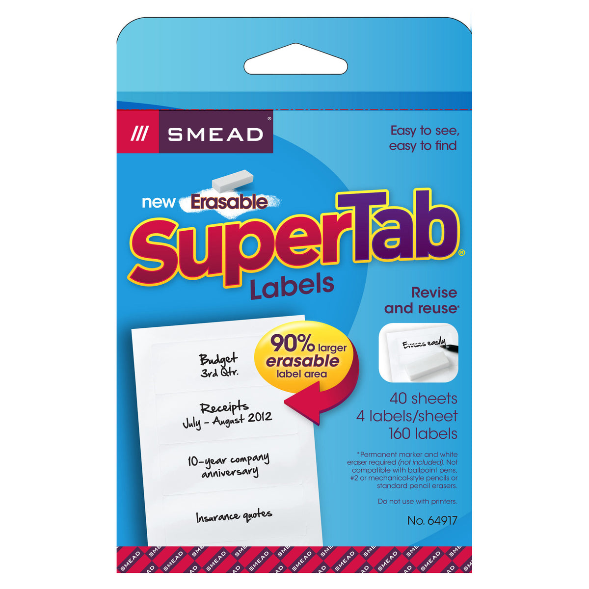 Erasable SuperTab® File Folder Labels, White, 160 Labels