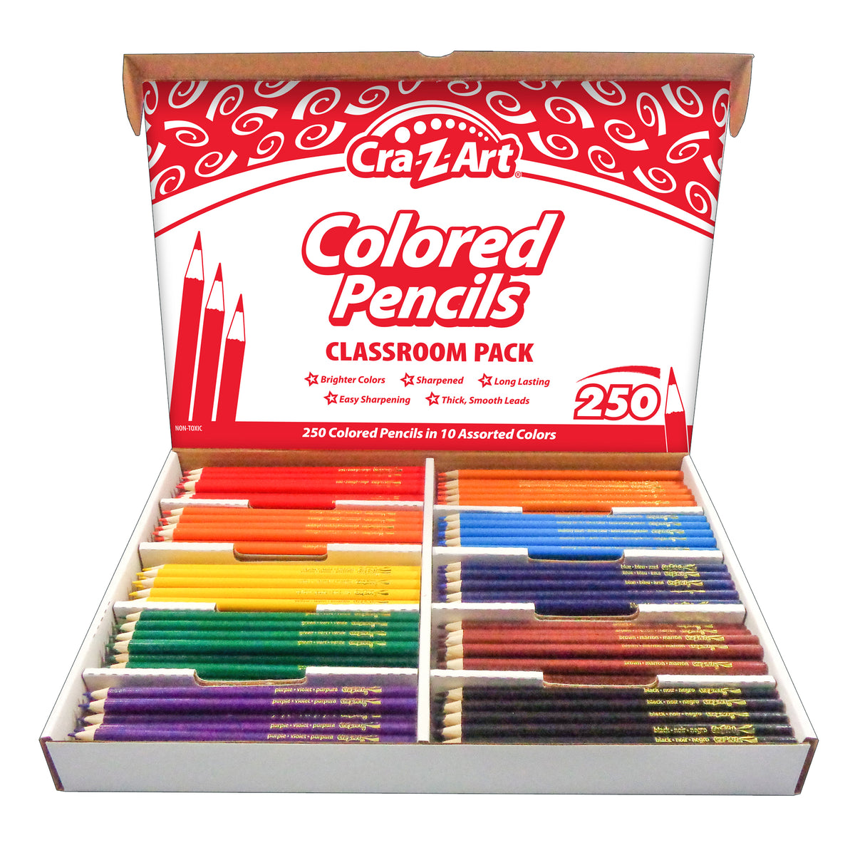 Colored Pencil Classroom Pack, 10 Colors, Box of 250