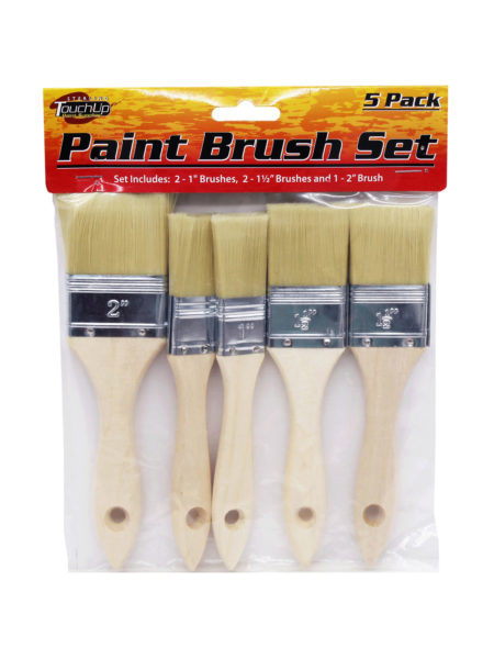 5 Pack Wood Handle Paint Brush Set (Available in a pack of 10)