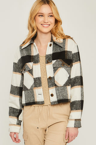 Yarn Dyed Plaid Button Up Jacket