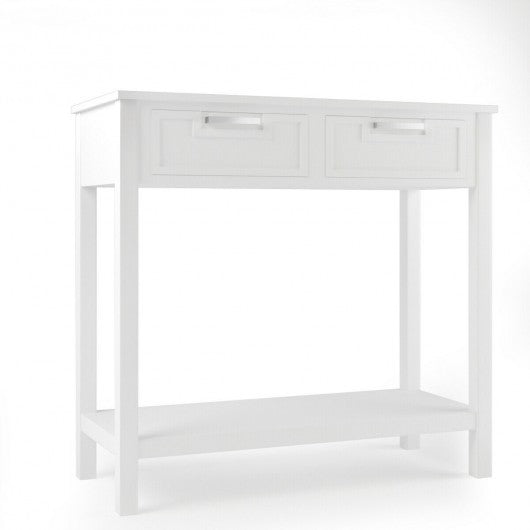 2 Drawers Accent Console Entryway Storage Shelf with Bottom Shelf-White