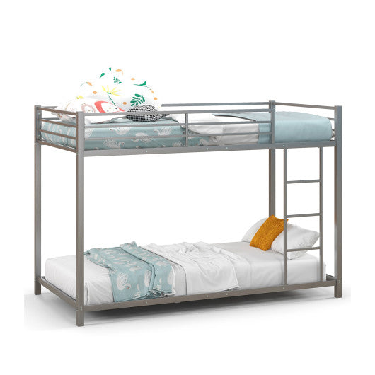 Low Profile Twin Over Twin Metal Bunk Bed with Full-length Guardrails-Silver