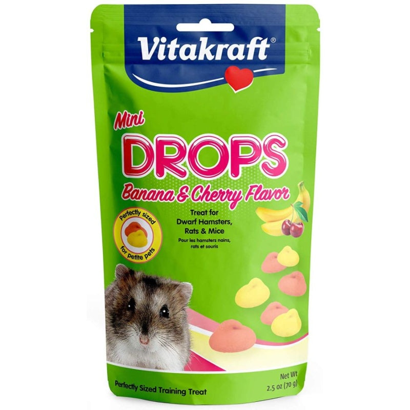 Vitakraft Mini Drops Treat For Hamsters, Rats & Mice - Banana & Cherry Flavor - 2.5 Oz