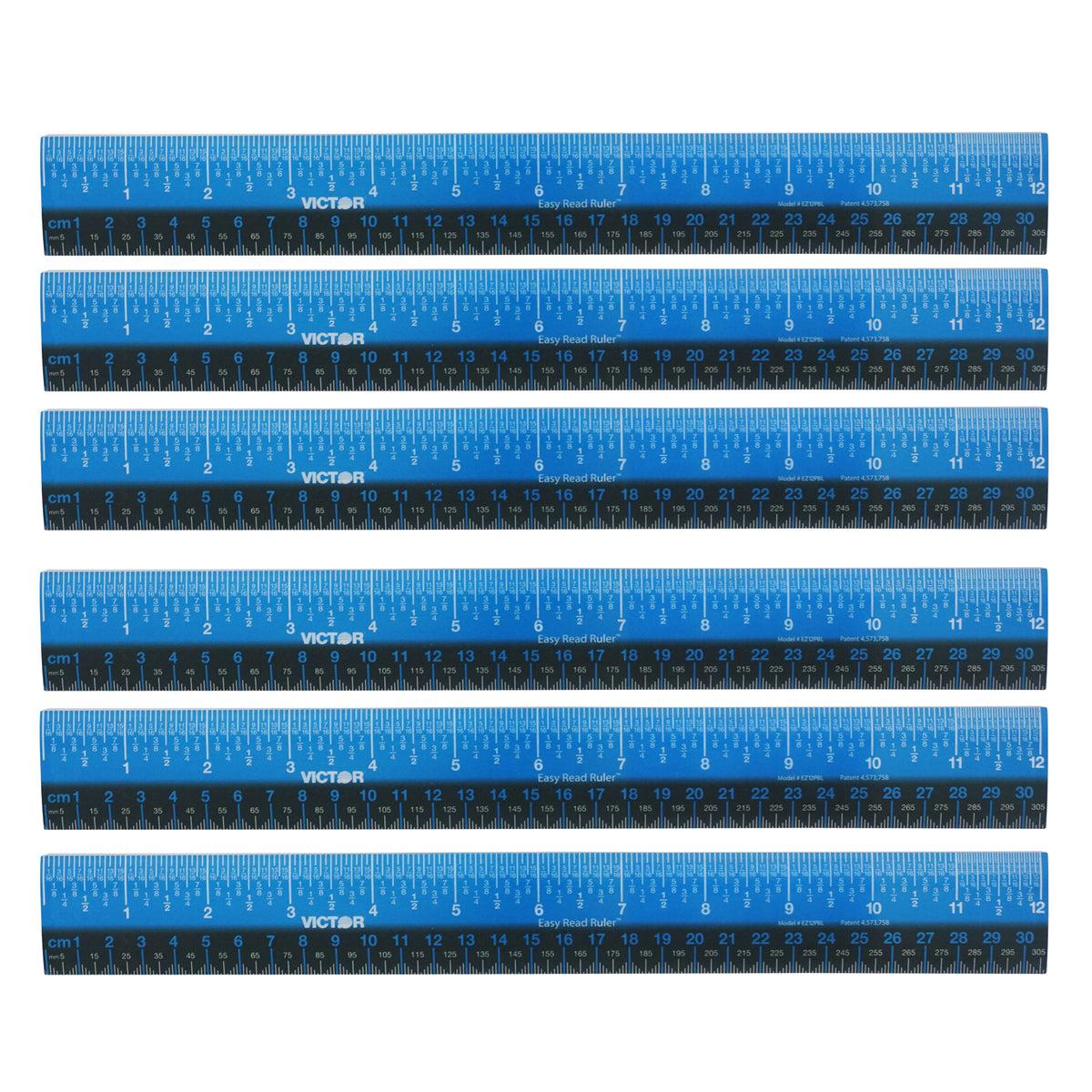 (6 Ea) 12in Ruler Plastic Blu Blk