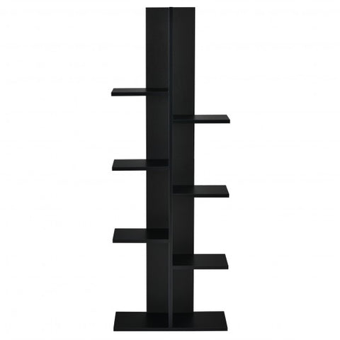 7-Tier Wooden Bookshelf with 8 Open Well-Arranged Shelves-Black