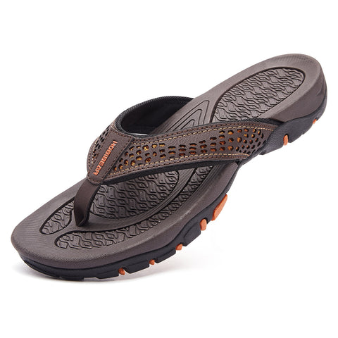 Mens Thong Sandals Indoor and Outdoor Beach Flip Flop Brown/Orange (Size 14)