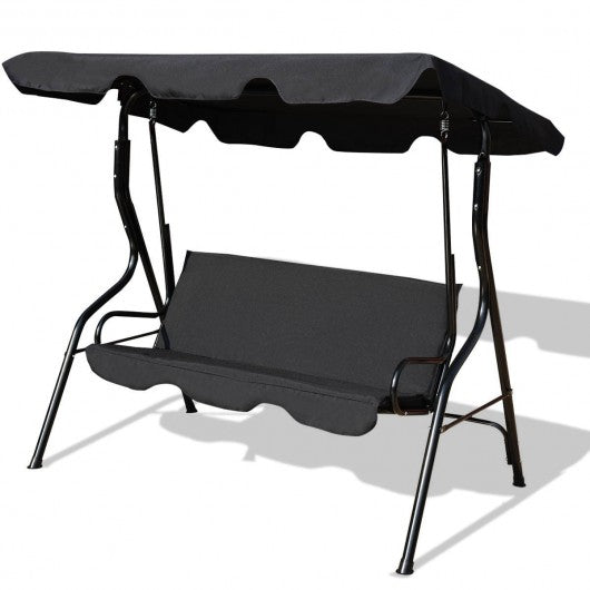 3 Seats Patio Canopy Swing-Black