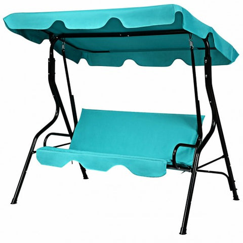 3 Seats Patio Canopy Cushioned Steel Frame Swing Glider Hammock-Blue