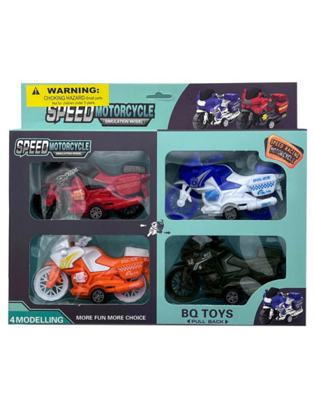 4 Pack Pull Back Toy Motorcycle Racer Set (Available in a pack of 2)