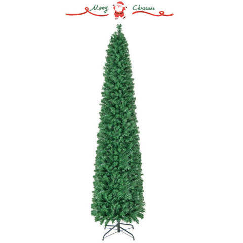 5/6/7/8 FT Pre-Lit Christmas Pencil Tree with Colorful Fiber Optics Green-8 ft