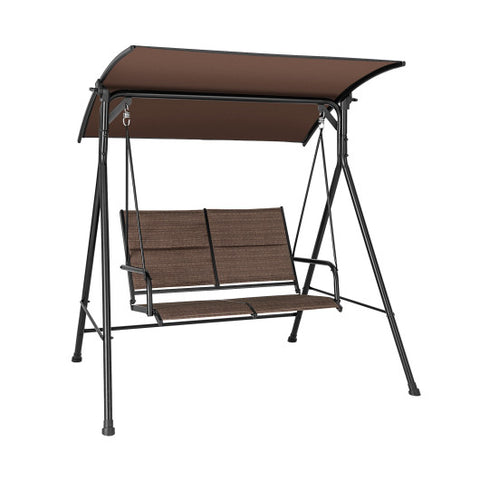 2 Person Porch Swing with Adjustable Canopy and Padded Seat-Brown