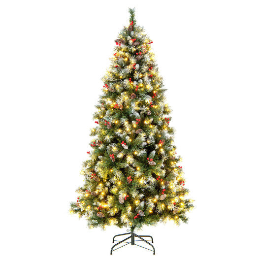 Hinged Christmas Tree with 450 PVC Branch Tips and 200 Warm White LED Lights-6.5 ft