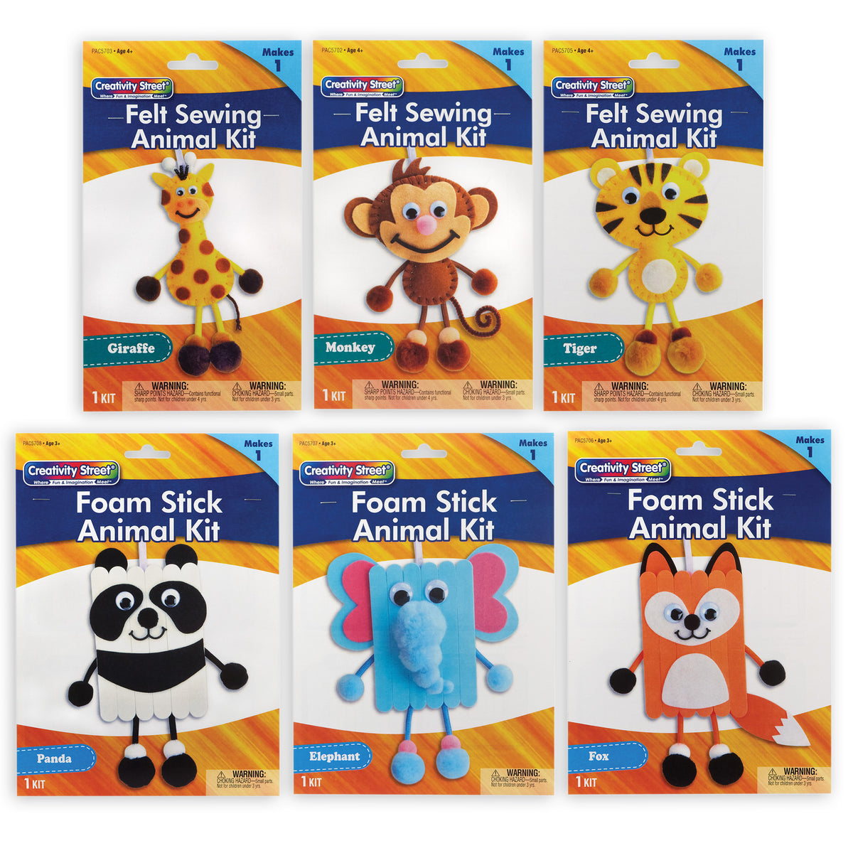 Animal Craft Kits, Felt & Foam, 6 Kits