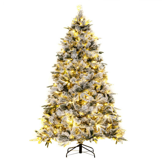 Flocked Christmas Tree with 250 Warm White LED Lights and 752 Mixed Branch Tips-7 ft