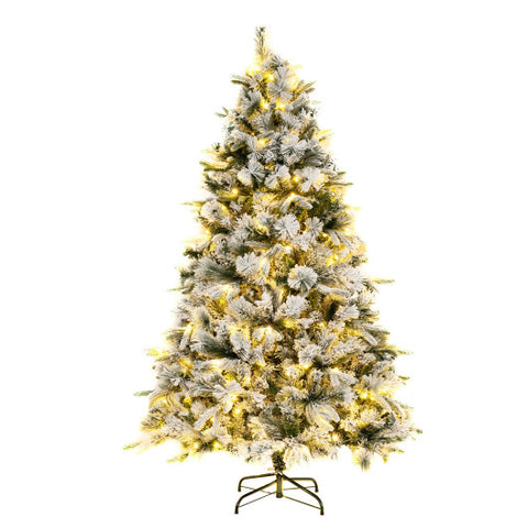 Flocked Christmas Tree with 250 Warm White LED Lights and 752 Mixed Branch Tips-6ft