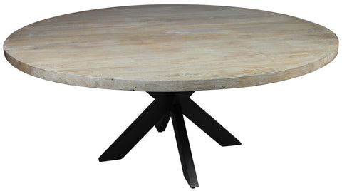 60" Gray Beige And Black Solid Wood And Iron Round Dining Table