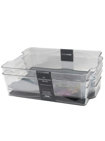 Simplemade 2 pack 8.25&quot; x 12.5&quot; clear fridge bin with grey g (Available in a pack of 2)