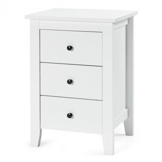 Nightstand End Beside Table Drawers Modern Storage Bedroom Furniture-White