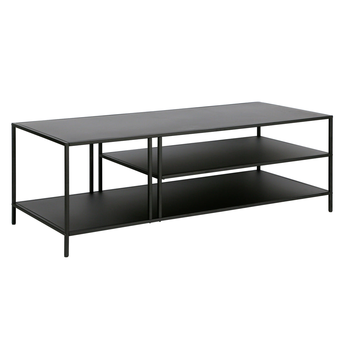 48" Black Steel Rectangular Coffee Table With Two Shelves