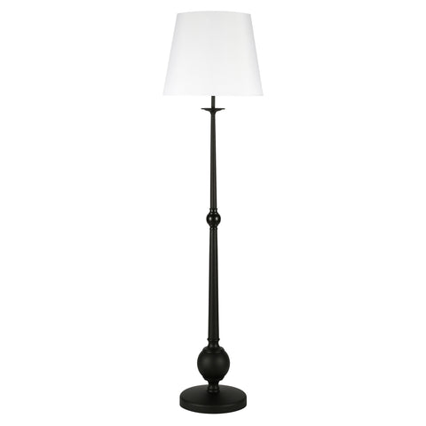 68" Black Traditional Shaped Floor Lamp With White Frosted Glass Drum Shade