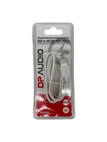 DP AUDIO 4 Foot USB to Micro USB Cable in White DP AUDIO 4 Foot USB to Micro USB Cable in White (Available in a pack of 20)