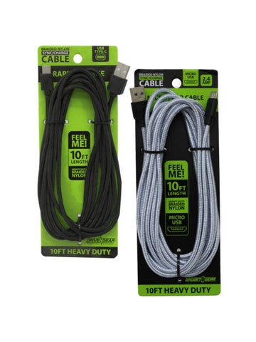 Gadget gear 10 foot 2.4 amp braided micro usb cable (Available in a pack of 8)