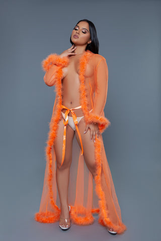 BW1650NOR Marabou Robe Neon Orange