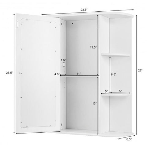 Bathroom Cabinet Single Door Shelves Wall Mount Cabinet